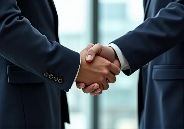 Handshake in a corporate office setting