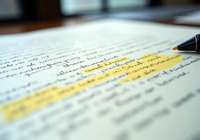 Stacked legal documents with highlighting